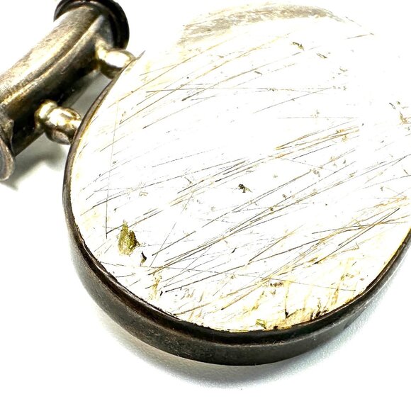 Golden Rutilated Quartz Artisan-Made Pendant on 30" Italian Sterling Snake Chain - Picture 4 of 13